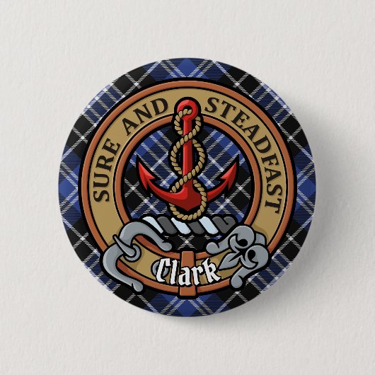 Clan Clark Crest over Tartan Ronde Button 5,7 Cm (Voorkant)