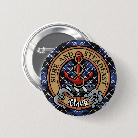 Clan Clark Crest over Tartan Ronde Button 5,7 Cm (Voorkant /achterkant)