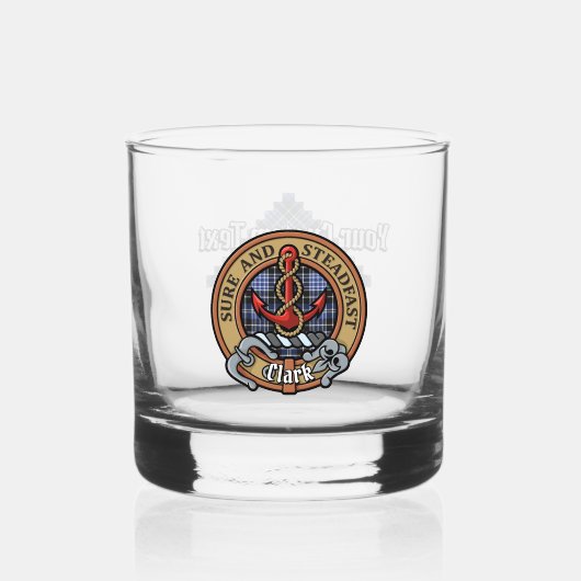 Clan Clark Crest over Tartan Whisky Glas (Voorkant)