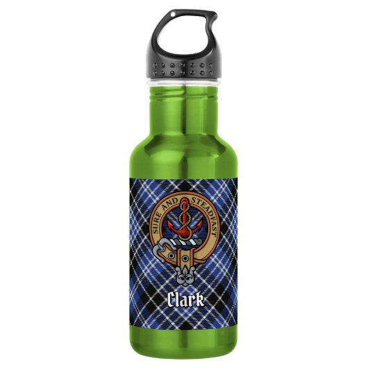 Clan Clark Wapen over Tartan Waterfles (Voorkant)