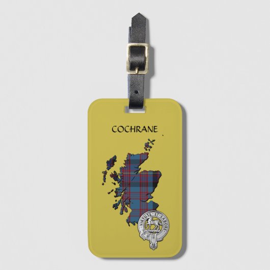 Clan Cochrane Crest & Azure Tartan Map Bagagelabel (Voorkant (verticaal))