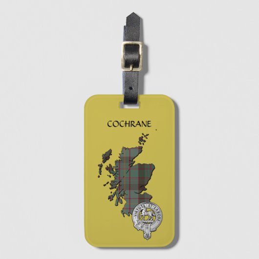 Clan Cochrane Crest & Hunting Tartan Map Bagagelabel (Voorkant (verticaal))