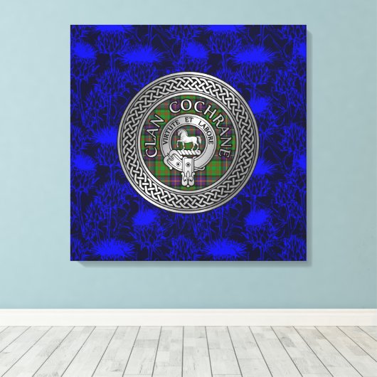 Clan Cochrane Crest & Tartan Knot Canvas Afdruk (Insitu (Houten vloer))