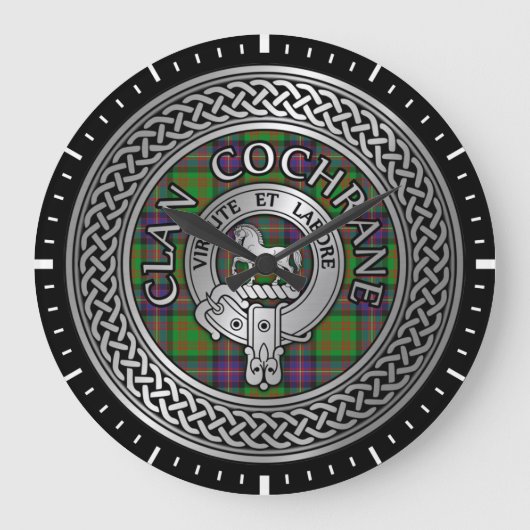 Clan Cochrane Crest & Tartan Knot Grote Klok (Voorkant)
