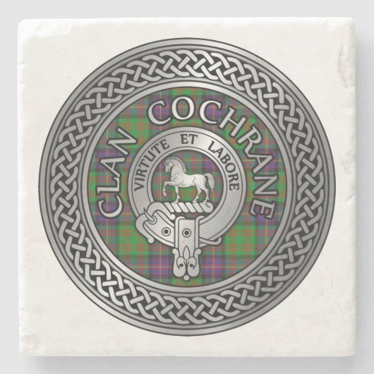 Clan Cochrane Crest & Tartan Knot Stenen Onderzetter (Voorkant)