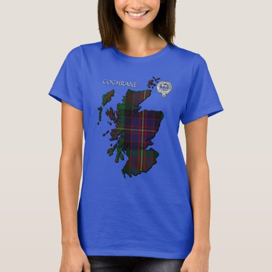 Clan Cochrane Crest & Tartan Map T-shirt (Voorkant)