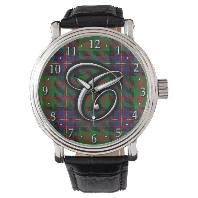 Clan Cochrane Letter C Monogram Tartan Horloge (Voorkant)