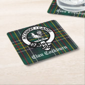 Clan Cockburn Crest Badge en Tartan Kartonnen Onderzetters (Schuin)