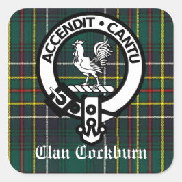 Clan Cockburn Crest Badge en Tartan Vierkante Sticker