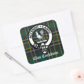 Clan Cockburn Crest Badge en Tartan Vierkante Sticker (Envelop)