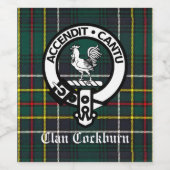 Clan Cockburn Crest Badge en Tartan Wijn Etiket (Enkel label)