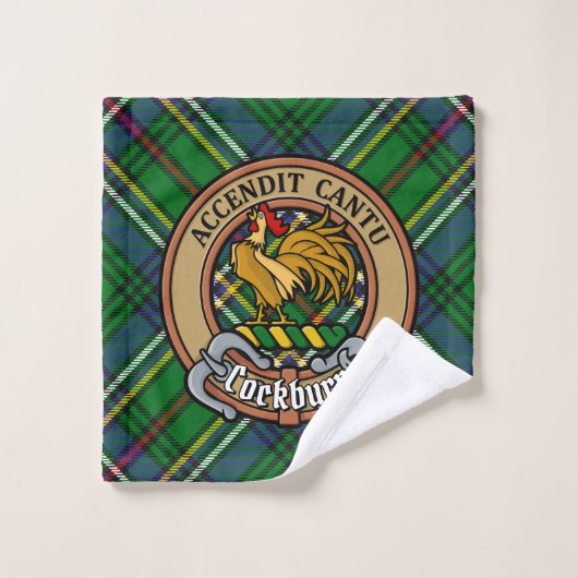 Clan Cockburn Crest over Tartan Bad Handdoek (Wasdoekje)
