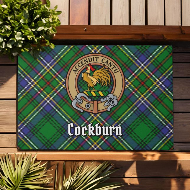 Clan Cockburn Crest over Tartan Deurmat (Creator heeft geüpload)