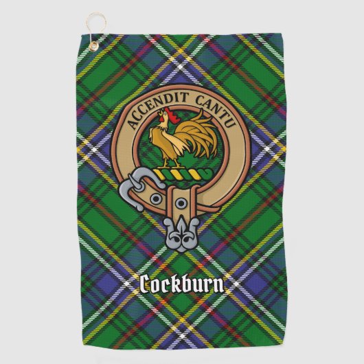 Clan Cockburn Crest over Tartan Golfhanddoek (Voorkant)