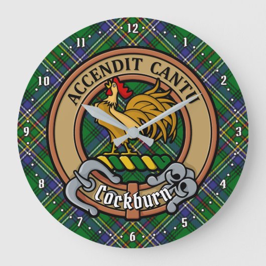 Clan Cockburn Crest over Tartan Grote Klok (Voorkant)