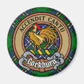 Clan Cockburn Crest over Tartan Magneet (Voorkant)