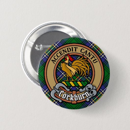 Clan Cockburn Crest over Tartan Ronde Button 5,7 Cm (Voorkant /achterkant)