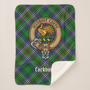Clan Cockburn Crest over Tartan Sherpa Deken