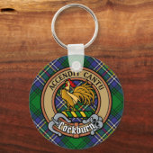 Clan Cockburn Crest over Tartan Sleutelhanger (Voorkant)