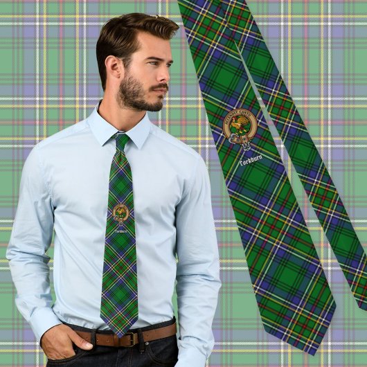 Clan Cockburn Crest over Tartan Stropdas