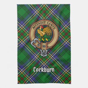 Clan Cockburn Crest over Tartan Theedoek