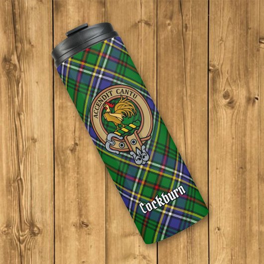 Clan Cockburn Crest over Tartan Thermosbeker