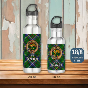 Clan Cockburn Crest over Tartan Waterfles