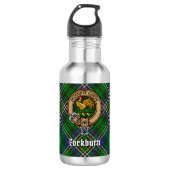 Clan Cockburn Crest over Tartan Waterfles (Voorkant)