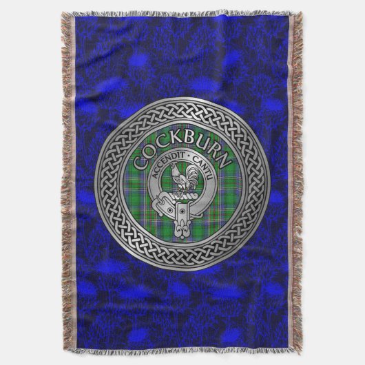 Clan Cockburn Crest & Tartan Knot Deken (Voorkant Verticaal)