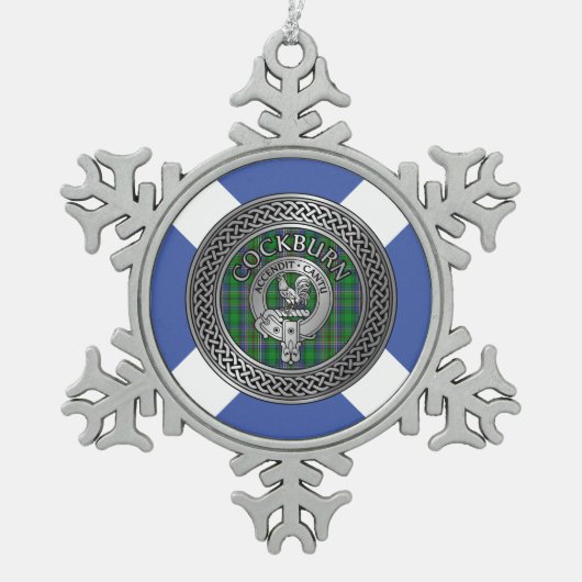 Clan Cockburn Crest & Tartan Knot Tin Sneeuwvlok Ornament (Voorkant)