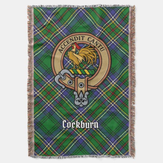 Clan Cockburn Wapen over Tartan Deken (Voorkant Verticaal)