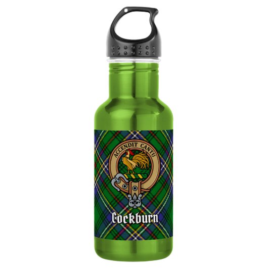 Clan Cockburn Wapen over Tartan Waterfles (Voorkant)