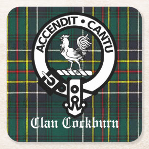 Clan Cockburn Wapenschild en Tartan Kartonnen Onderzetters
