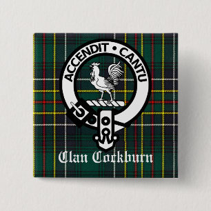 Clan Cockburn Wapenschild en Tartan Vierkante Button 5,1 Cm