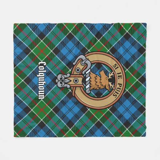 Clan Colquhoun Crest over Tartan Fleece Deken (Voorkant (Horizontaal))