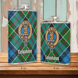 Clan Colquhoun Crest over Tartan Heupfles