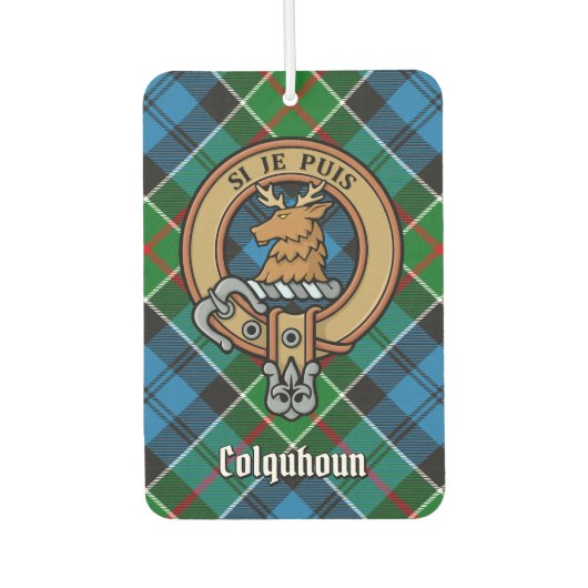 Clan Colquhoun Crest over Tartan Luchtverfrisser (Voorkant)
