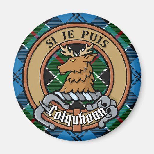 Clan Colquhoun Crest over Tartan Magneet (Voorkant)