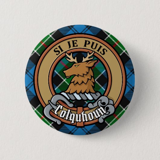 Clan Colquhoun Crest over Tartan Ronde Button 5,7 Cm (Voorkant)
