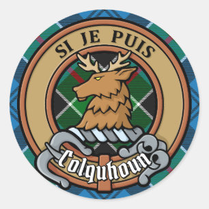 Clan Colquhoun Crest over Tartan Ronde Sticker