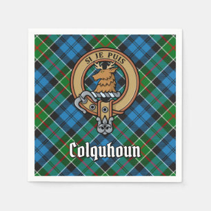 Clan Colquhoun Crest over Tartan Servet