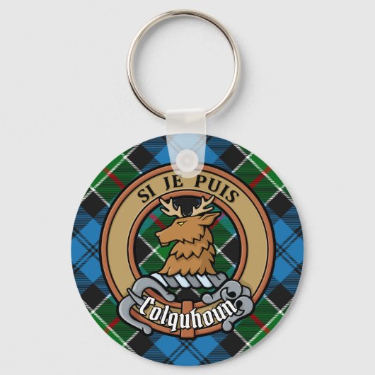 Clan Colquhoun Crest over Tartan Sleutelhanger (Voorkant)