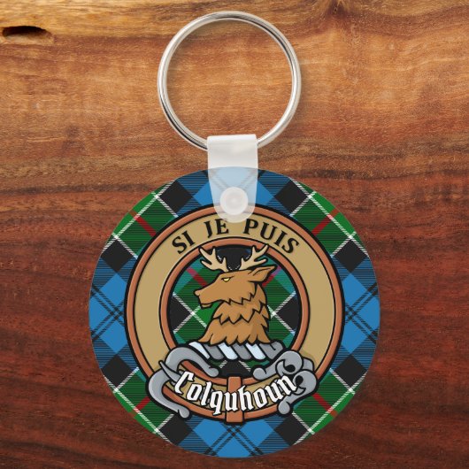 Clan Colquhoun Crest over Tartan Sleutelhanger (Voorkant)