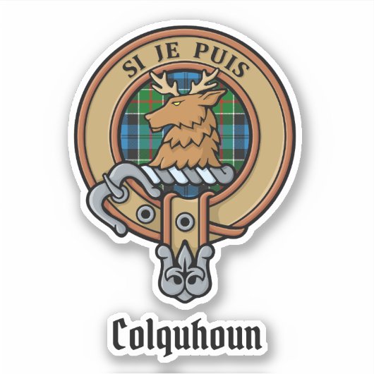 Clan Colquhoun Crest over Tartan Sticker (Voorkant)