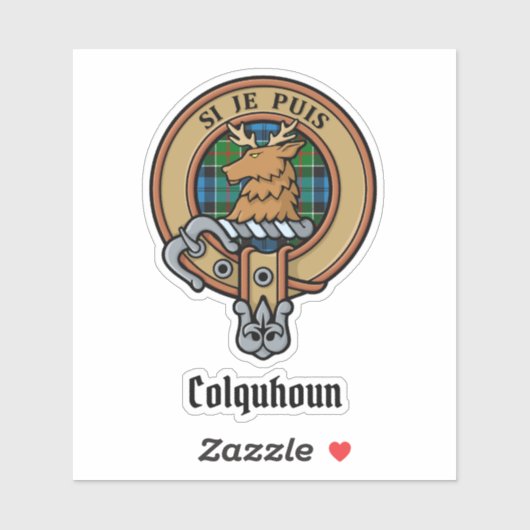 Clan Colquhoun Crest over Tartan Sticker (Vel)