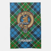 Clan Colquhoun Crest over Tartan Theedoek (Verticaal)