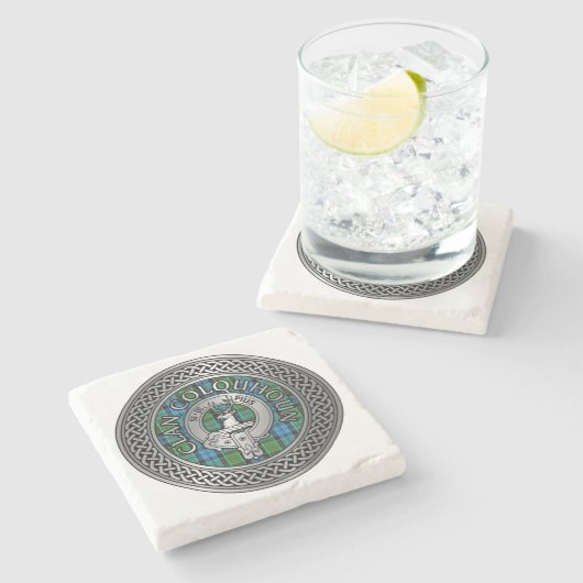 Clan Colquhoun Crest & Tartan Knot Stenen Onderzetter (Zijkant)