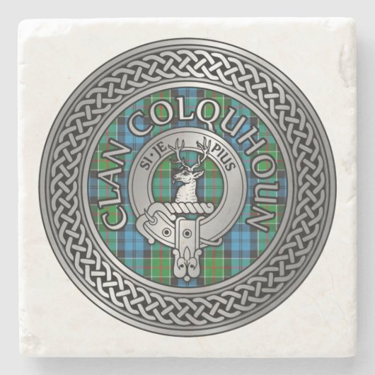 Clan Colquhoun Crest & Tartan Knot Stenen Onderzetter (Voorkant)