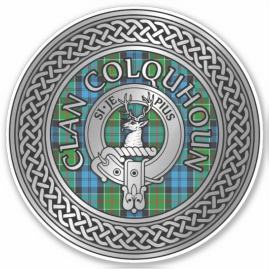 Clan Colquhoun Crest & Tartan Knot Sticker (Voorkant)