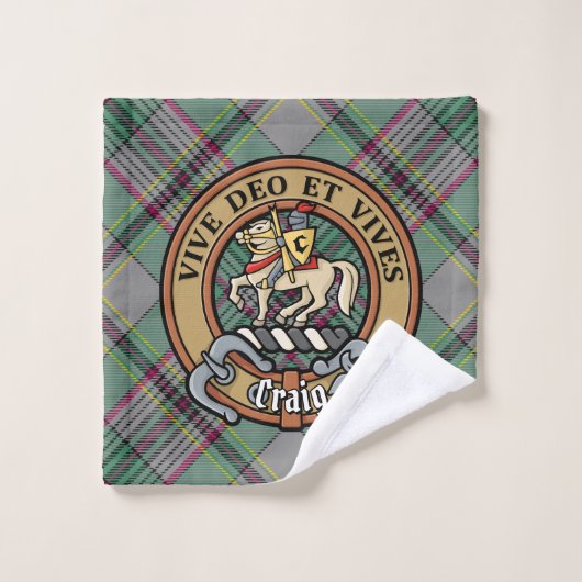 Clan Craig Crest over Tartan Bad Handdoek (Wasdoekje)